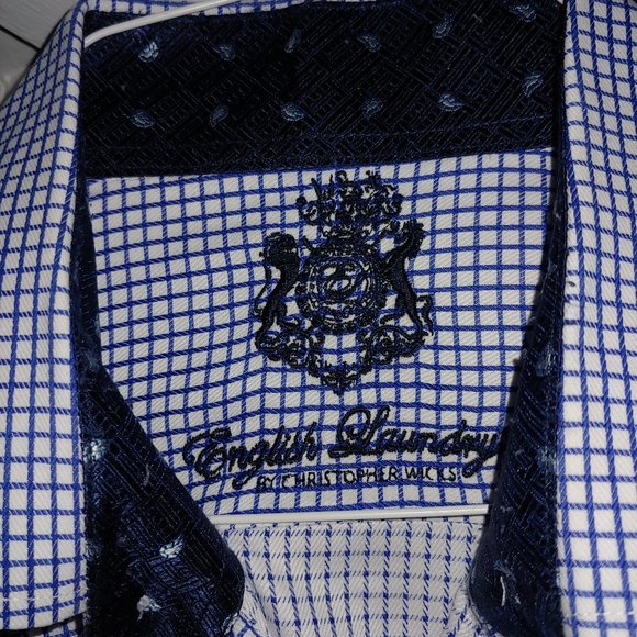 English Laundry Mens Shirt Size 15 1/2, 34/35 Check design Navy/White - Picture 4 of 6
